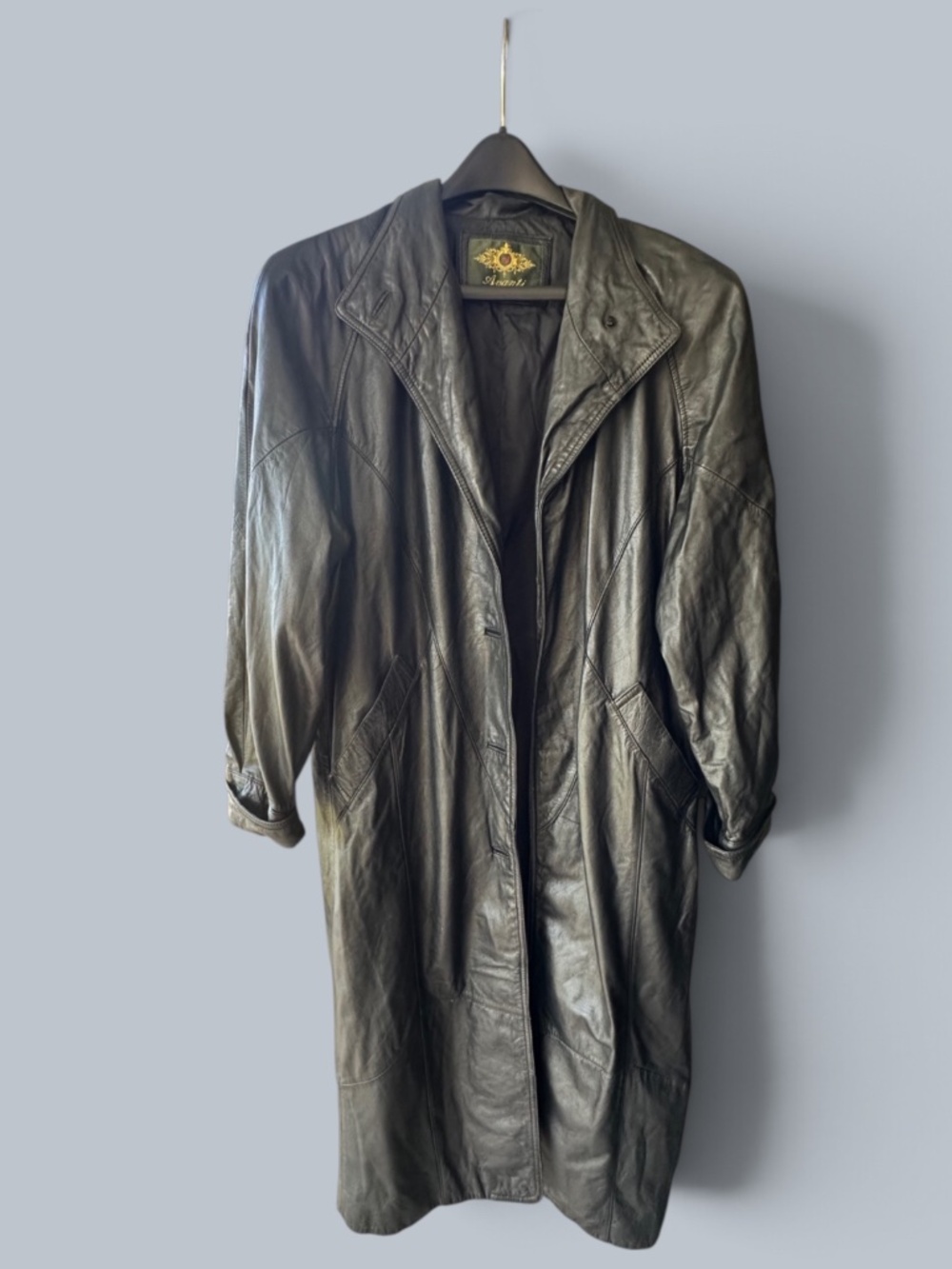 Vintage AVANTI Black Genuine Leather Long Coat Jacket with Inner Liner Size M